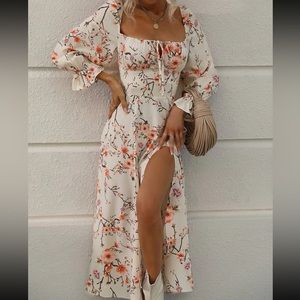 Floral Print Ruched Maxi Boho Dress